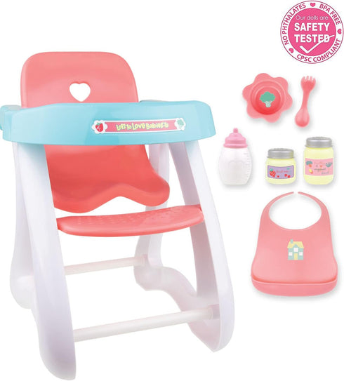 17" 7 Set| 2+, JC Toys - Doll High Chair | Fits Dolls up to | Easy to Clean | Simple Assembly | Piece Play Ages