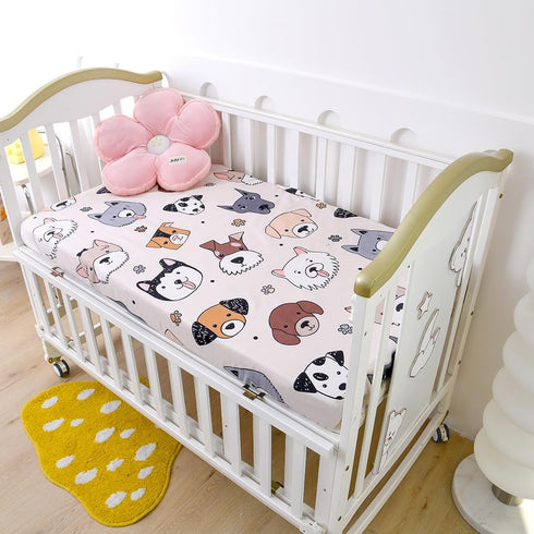 Girls,2 Pack Soft Doggy Cute Puppy Doggies Printed Fabric Crib Sheet for Boys Crib Mattress Sheets or Toddler Bed