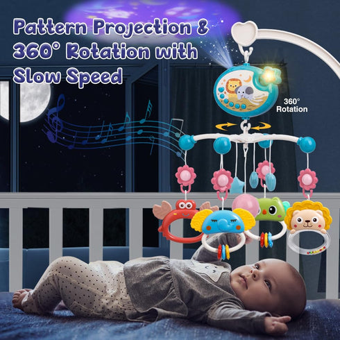 Projection,400 Mini Tudou Crib Mobile with Music and Lights,Baby Mobile for Crib with Hanging Rotating Rattle Toy,Star