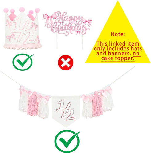 1/2 6 Birthday High Chair Banner, Half-Year Crown Hat, Months Party Decorations, Baby Photo Props with Pink Bow