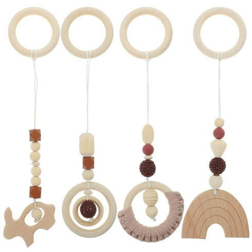Toddmomy 4Pcs Baby Gym Wood Toys, Wooden Hanging Toy Activity Pendant for Nursery Decor