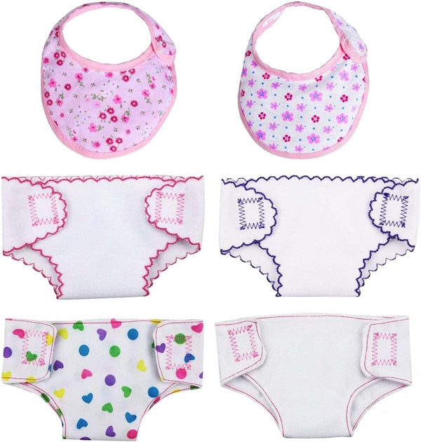 DC-BEAUTIFUL 4 Pcs Diapers and Bibs for 14-18 Inch Baby Dolls
