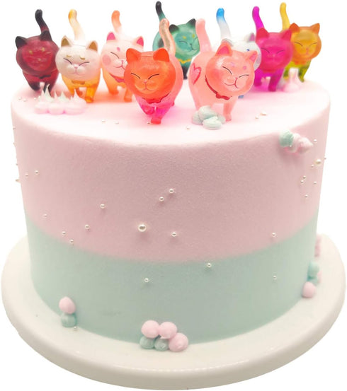 9 Pcs Colorful Cute Miniature Cat Figure Toys - Animal Characters Playset, Cake Topper, Plant, Automobile Decoration