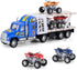 Auto Hauler Big Rig Toy Semi Truck Car Carrier 1:48 Scale with 4 ATVs Dirt Bike (Assorted Colors)