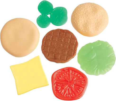 7pc Set, Stretchy Burger Sensory Toy Play Food Stackable Stretchy Hamburger Toy with Toppings and Bun