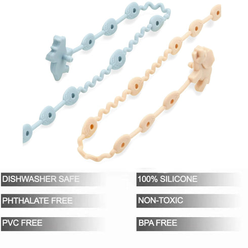 5 Pack PandaEar Baby Toy Straps - Dinosaur Silicone Pacifier Teether Harness Straps - Adjustable Baby Toy Holder