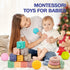 Jyusmile Baby Toys for 6-12 Months, Montessori Stacking Blocks, Soft Teething Toys & Sensory Balls