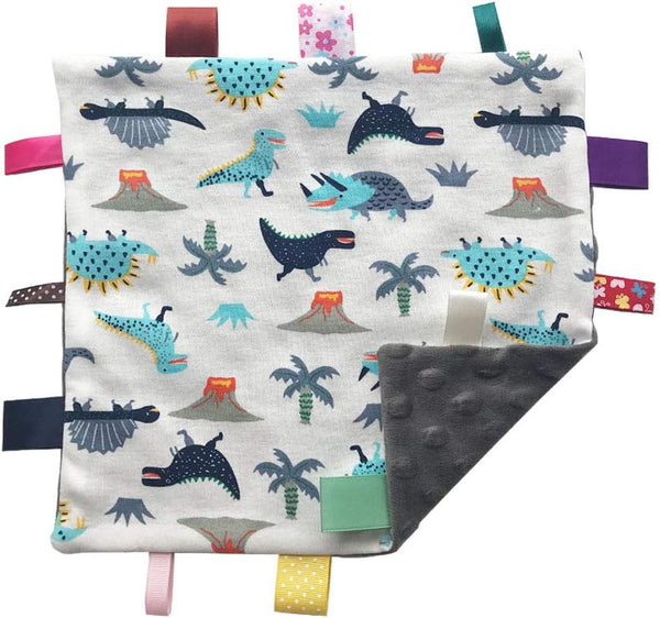 Baby Boy Grey Tag Security Blanket, Soft Comforter with Colorful Tags, Lovey Gift for Toddler Child (Gray)