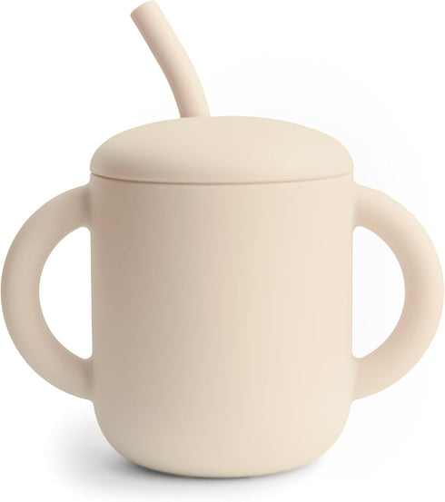 mushie 100% Silicone Training Cup & Straw for Toddlers, 6 Months+ in Shifting Sand