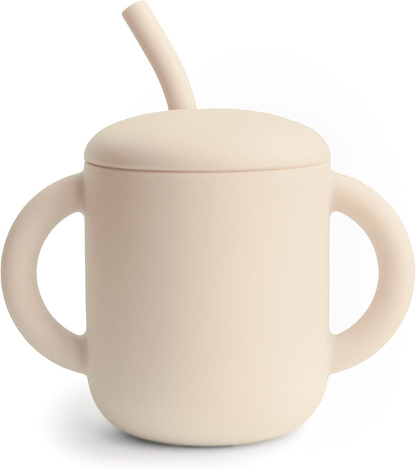 mushie 100% Silicone Training Cup & Straw for Toddlers, 6 Months+ in Shifting Sand