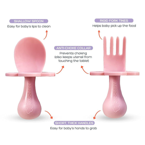 Grabease Baby & Toddler Utensils, BPA-Free Forks for Self Feeding, 1 Set Blush Toddler Fork & Spoon