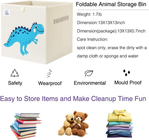 CLCROBD Foldable Animal Cube Storage Bins - Fabric Toy Box/Chest/Organizer for Toddler/Kids Nursery, 13 inch