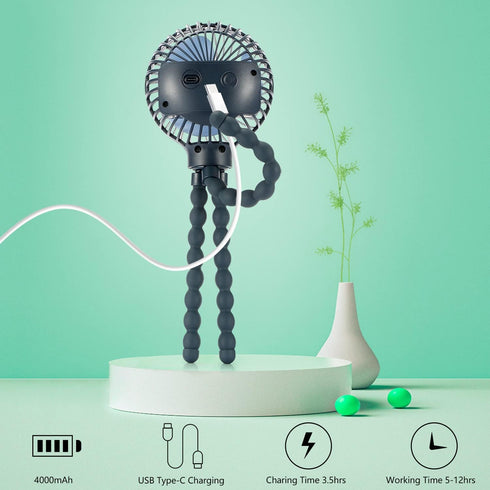 snawowo Mini Handheld Personal Portable Fan, USB or Battery Powered, Flexible Tripod Clip for Camping Traveling