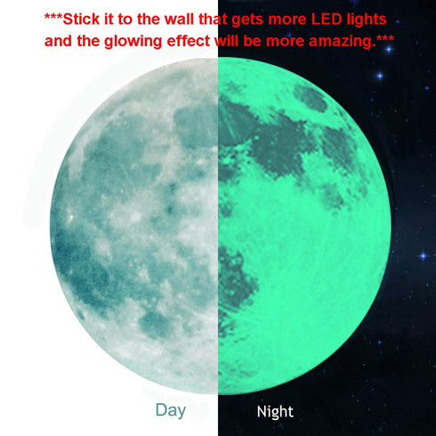 Glow in The Dark Moon Wall Decals, 11.8 Inch Luminous Sticker, Perfect Ceiling or Wall Decor for Kids' Bedroom