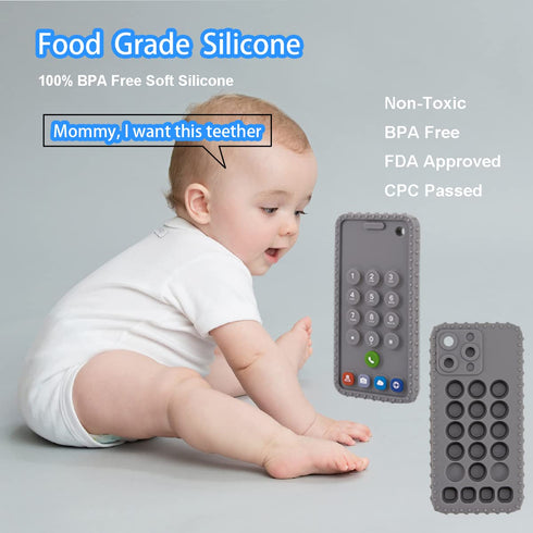 Baby Phone Teething Toys for 0-12 Months, Soft Silicone Cell Phone Teethers, Infant Teether Pacifier for Boys Girls