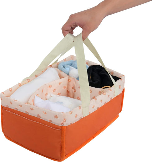 Baby Diaper Caddy Organizer, Nursery Storage Basket Tote Bag for Car Travel (Orange)