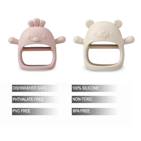 PandaEar 2 Pack Silicone Baby Teething Toys, Hand Teether Mitten for Sucking Needs, Chew Toys for Soothing Relief