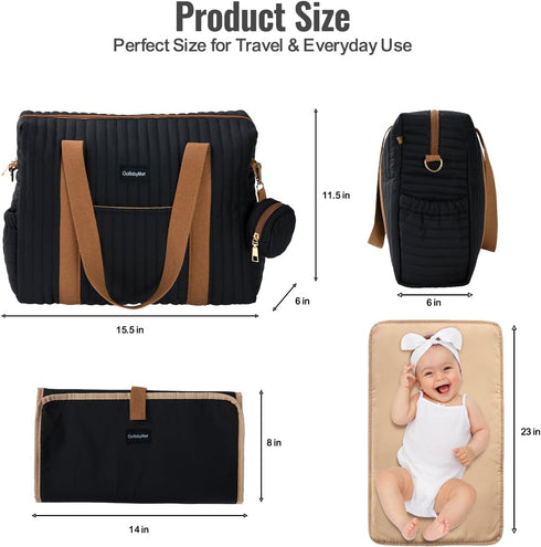 GOBABYMART Stylish Diaper Tote for Moms - Baby Hospital Bag with Insulated Pockets & Changing Pad