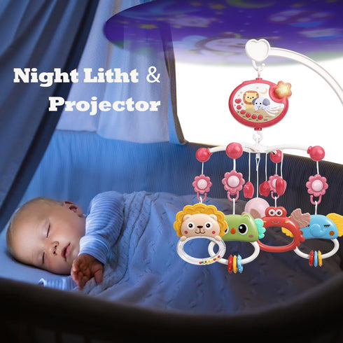 LKNUIYIE Timming Baby Musical Crib Mobile with Light and Projector, Mobile for Crib with Remote Control Function