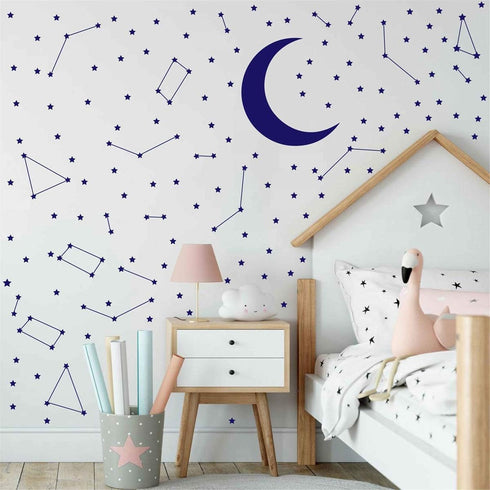 Melissalove 190 Gold Star Constellation Wall Decal, Kids Bedroom Removable Decoration, Navy Blue