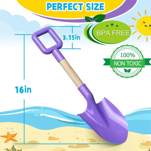16Inch Set 3-10(2PCS) Dilabnba Kids Beach Spades Sand Shovels, Jumbo Sturdy Wood Handle ABS Plastic Shovels Scoops