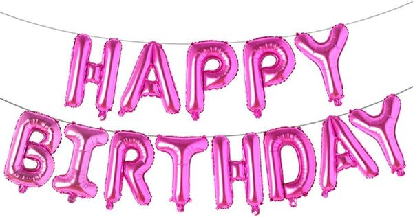 Happy Birthday Balloons - Aluminum Foil Banner Balloons for Birthday Party Decorations and Supplies (Rose Red)