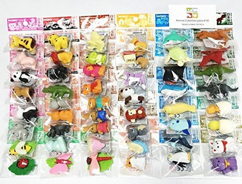 Iwako Japanese Erasers - Animal Collection Set of 50, No Duplicates