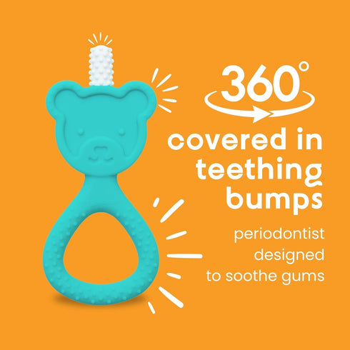 oogiebear 360° Teether - Safe Teething Toys for Babies 3 Months and Older | Soft Bristle Teddy Bear Silicone Teether | Super Soft BPA-Free Silicone Teether Toy - Seafoam