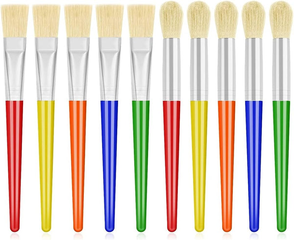 Anezus Large Chubby Paint Brushes Round and Flat for Washable Paint Acrylic Paint, 10Pcs for Preschool