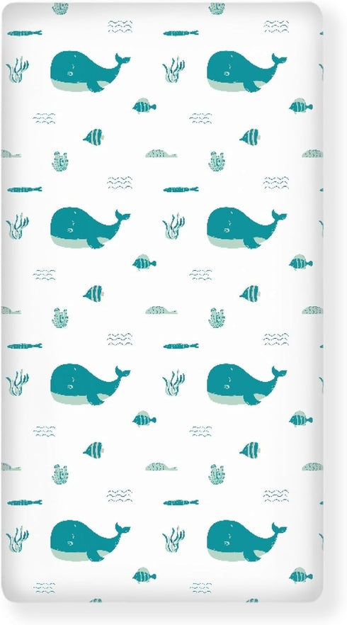 Winpema Blue Whale Anemons Fishes Seaweeds Waves Fitted Crib Sheet Blue Whale Baby