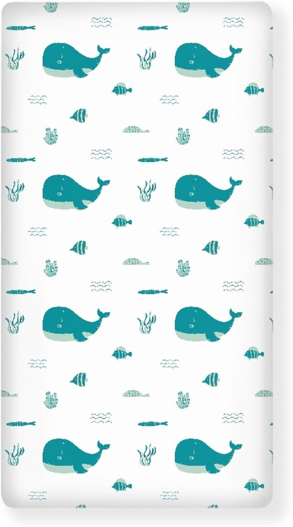 Winpema Blue Whale Anemons Fishes Seaweeds Waves Fitted Crib Sheet Blue Whale Baby