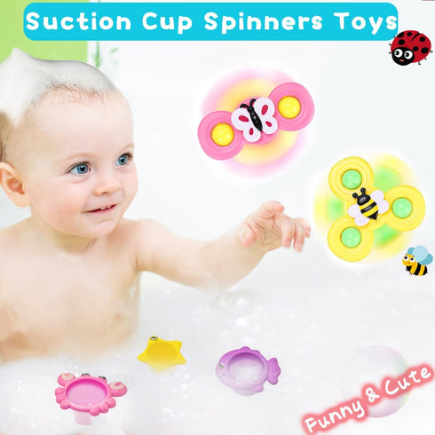 Baby Girl Bath Toys for Kids Ages 1-3 Water Table Suction Spinning Tub Toys Toddler Bathtub Toys with Stacking Cups for Infants 12 18 Months+