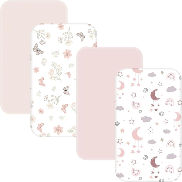 4 Pack Bedside Bassinet Sheets - 35"x20" Bassinet Sheets for Newton, Ezebaby,