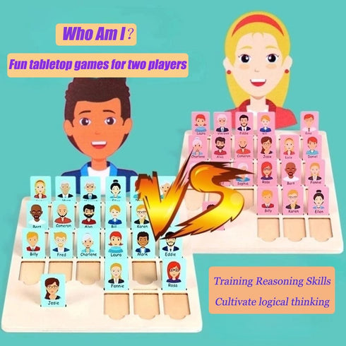 Guess Game Who Am I Wooden Board Game, Cognitive Toy for 3+ Year Olds, Logical Reasoning Puzzle for Families
