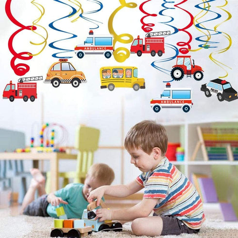 Transportation Party Hanging Swirl Decorations - 30Ct Cars Theme Happy Birthday Banner Garland for Baby Shower Party