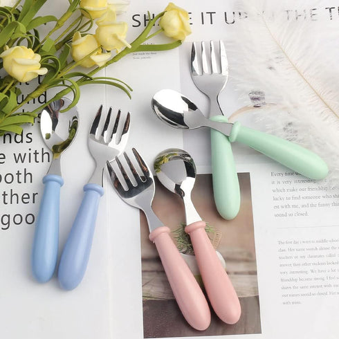 Pimoys 12 Pieces Toddler Utensils Set, Stainless Steel Baby Forks and Spoons, Safe Cutlery for Self Feeding