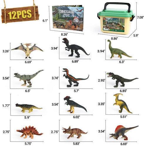 OENUX Dinosaur Toys for Kids 3-5, 12pcs Realistic Jurassic Figures Playset with Educational Booklet for Boys Girls