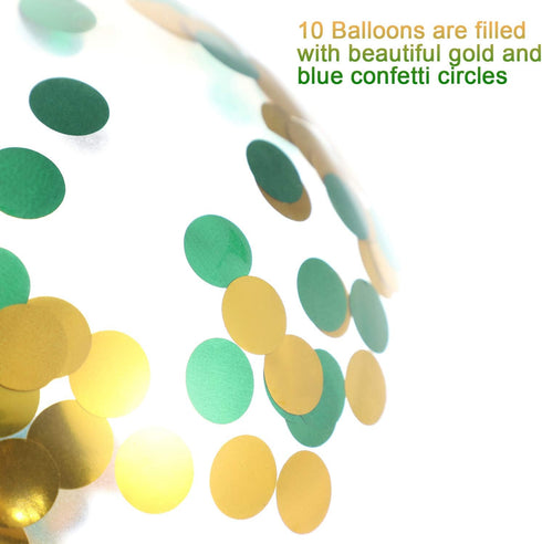60 Pieces 12 Inch Green and White Balloons, Green Marble Confetti for Summer Party Decoration