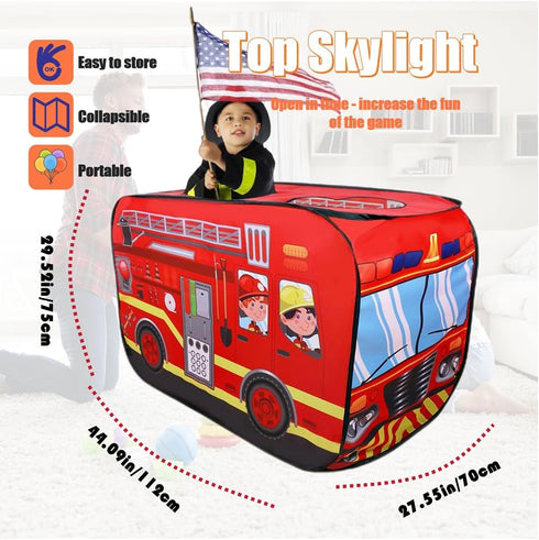 2-3 Pop Up Tent for Kids.Fire Truck Play Tent Role Play Firefighter Tent.Large, Easy to Organize.Birthday Gift