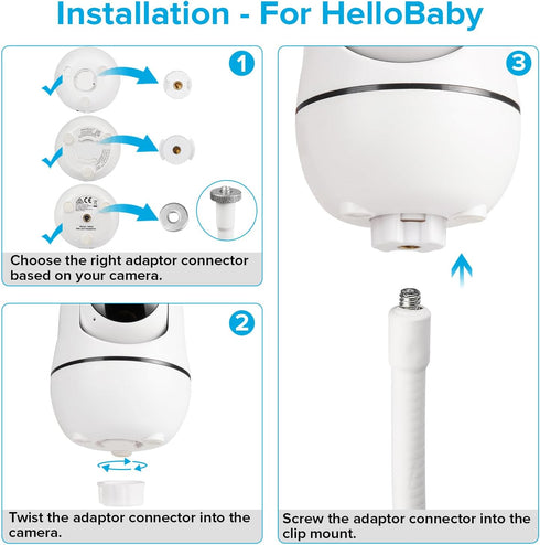 Flexible Baby Monitor Mount for HelloBaby HB65/HB40/HB6550/HB66/HB6339/HB6550 Pro, Tool-Free Baby Camera Holder