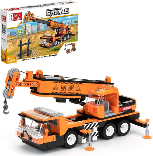 Block Builder Mobile Crane Building Block Set (475pcs) and Construction Tower Crane.
