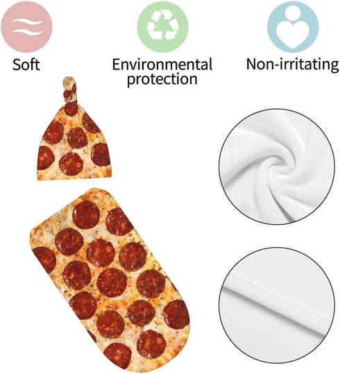 Burrito Pizzas Newborn Swaddling Blanket Beanie Hat Sets, Soft Baby Receiving Funny Food Blanket, Soft Sleeping Bag for