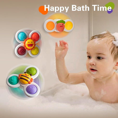 3PCS Suction Cup Spinner Toys for 1-2 Year Old Boys, Sensory Spinning Toys for Toddlers 12-18 Months, Baby Gifts