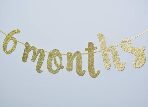 6 Months Banner Sign for 1/2 Birthday, Cursive Bunting Decorations for Baby Shower Birthday Party Decor Gold Glitter