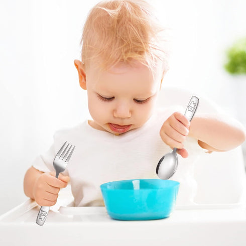 16 Pieces Toddler Utensils Kids Silverware Set, Stainless Steel Childrens Forks and Spoons, Dishwasher Safe Flatware