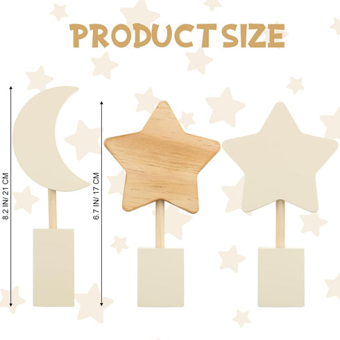 3 Set Barydat Pcs Boho Nursery Shelf Decor Wooden Moon and Star Nursery Decor Cute Bohemian Children Kids Decoration