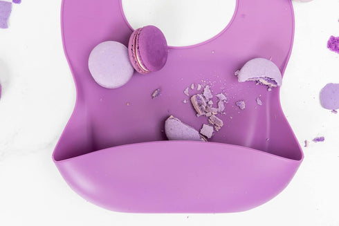 Silicone Baby Bibs for Infant Toddler Feeding, Muted Purple Multi Set Pack of 3, Waterproof and Soft