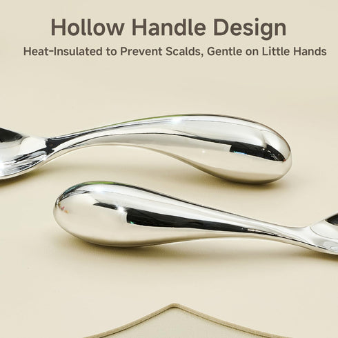 Set, 18/10 Set (2-Piece) KINGSTONE Toddler Utensils Stainless Steel Kids Silverware with Curved Handle, All-Metal Baby