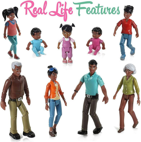 Beverly Hills Doll Collection Sweet Li'l Family African American Dollhouse People Set of 9 Action Figures