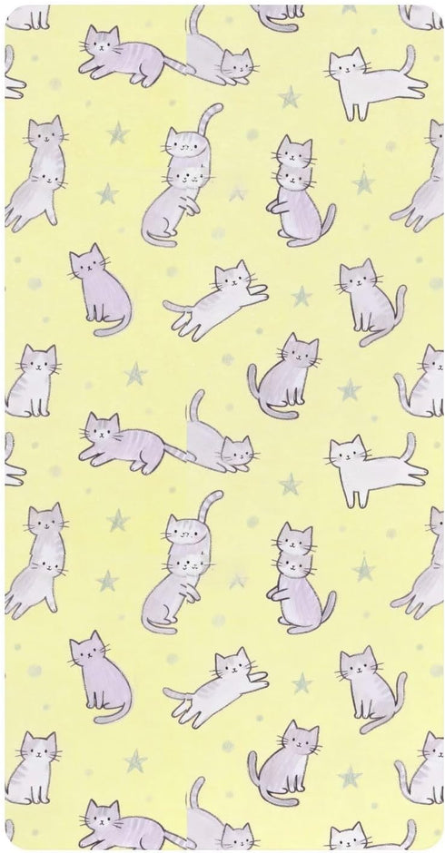 miaozhen Cotton Baby Crib Sheets Ultra Soft Yellow Funny Cat Crib Mattress Sheet